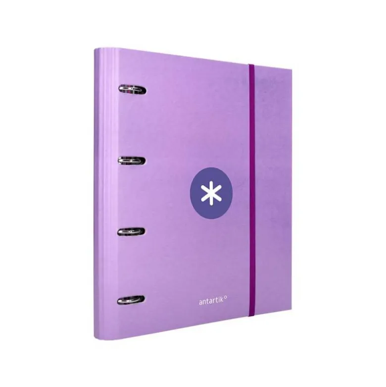 CARPETA CON RECAMBIO LIDERPAPEL ANTARTIK A4 CUADRO 5MM FORRADA 4 ANILLAS 40MM REDONDAS COLOR LAVANDA