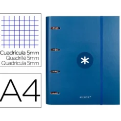 CARPETA CON RECAMBIO LIDERPAPEL ANTARTIK A4 CUADRO 5 MM FORRADA 4 ANILLAS 40MM REDONDAS COLOR AZUL MARINO