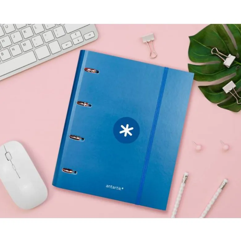 CARPETA CON RECAMBIO LIDERPAPEL ANTARTIK A4 CUADRO 5 MM FORRADA 4 ANILLAS 40MM REDONDAS COLOR AZUL MARINO