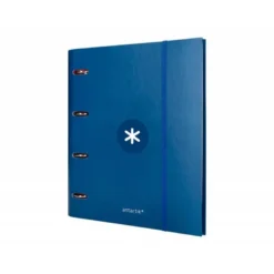 CARPETA CON RECAMBIO LIDERPAPEL ANTARTIK A4 CUADRO 5 MM FORRADA 4 ANILLAS 40MM REDONDAS COLOR AZUL MARINO