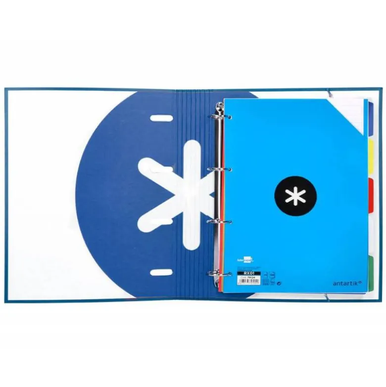 CARPETA CON RECAMBIO LIDERPAPEL ANTARTIK A4 CUADRO 5 MM FORRADA 4 ANILLAS 40MM REDONDAS COLOR AZUL MARINO
