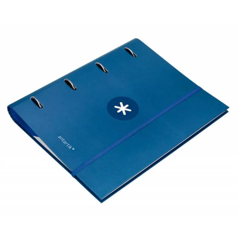 CARPETA CON RECAMBIO LIDERPAPEL ANTARTIK A4 CUADRO 5 MM FORRADA 4 ANILLAS 40MM REDONDAS COLOR AZUL MARINO