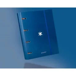 CARPETA CON RECAMBIO LIDERPAPEL ANTARTIK A4 CUADRO 5 MM FORRADA 4 ANILLAS 40MM REDONDAS COLOR AZUL MARINO