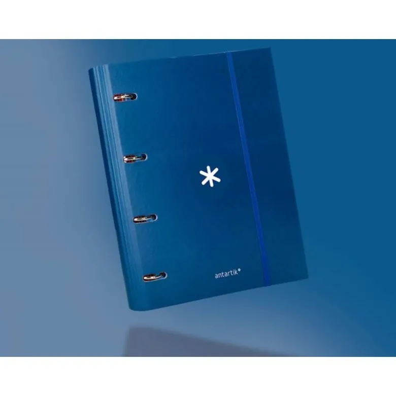 CARPETA CON RECAMBIO LIDERPAPEL ANTARTIK A4 CUADRO 5 MM FORRADA 4 ANILLAS 40MM REDONDAS COLOR AZUL MARINO
