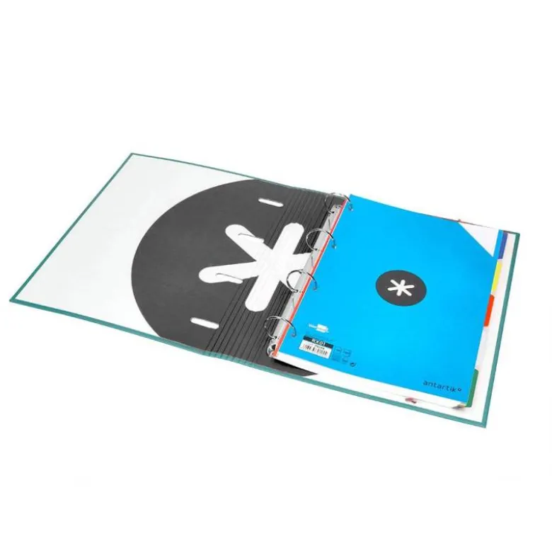 CARPETA CON RECAMBIO LIDERPAPEL ANTARTIK A4 CUADRO 5MM FORRADA 4 ANILLAS 40MM REDONDAS COLOR MENTA