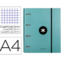 CARPETA CON RECAMBIO LIDERPAPEL ANTARTIK A4 CUADRO 5MM FORRADA 4 ANILLAS 40MM REDONDAS COLOR MENTA