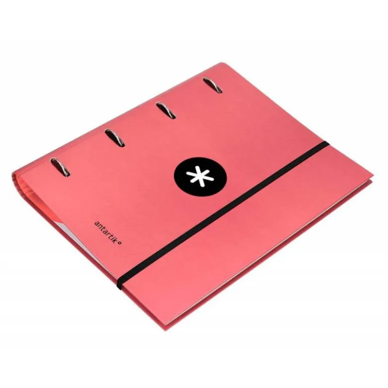CARPETA CON RECAMBIO LIDERPAPEL ANTARTIK A4 CUADRO 5MM FORRADA 4 ANILLAS 40MM REDONDAS COLOR CORAL