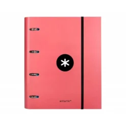 CARPETA CON RECAMBIO LIDERPAPEL ANTARTIK A4 CUADRO 5MM FORRADA 4 ANILLAS 40MM REDONDAS COLOR CORAL