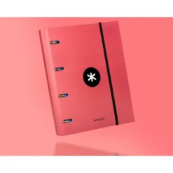 CARPETA CON RECAMBIO LIDERPAPEL ANTARTIK A4 CUADRO 5MM FORRADA 4 ANILLAS 40MM REDONDAS COLOR CORAL
