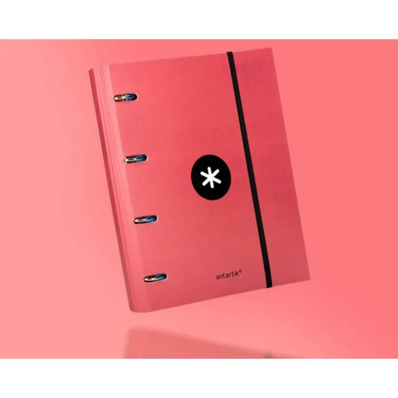 CARPETA CON RECAMBIO LIDERPAPEL ANTARTIK A4 CUADRO 5MM FORRADA 4 ANILLAS 40MM REDONDAS COLOR CORAL