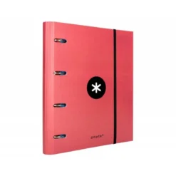 CARPETA CON RECAMBIO LIDERPAPEL ANTARTIK A4 CUADRO 5MM FORRADA 4 ANILLAS 40MM REDONDAS COLOR CORAL