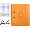 CARPETA CON RECAMBIO LIDERPAPEL ANTARTIK A4 CUADRO 5 MM FORRADA 4 ANILLAS 40MM REDONDAS COLOR MOSTAZA