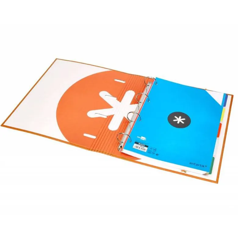 CARPETA CON RECAMBIO LIDERPAPEL ANTARTIK A4 CUADRO 5 MM FORRADA 4 ANILLAS 40MM REDONDAS COLOR MOSTAZA