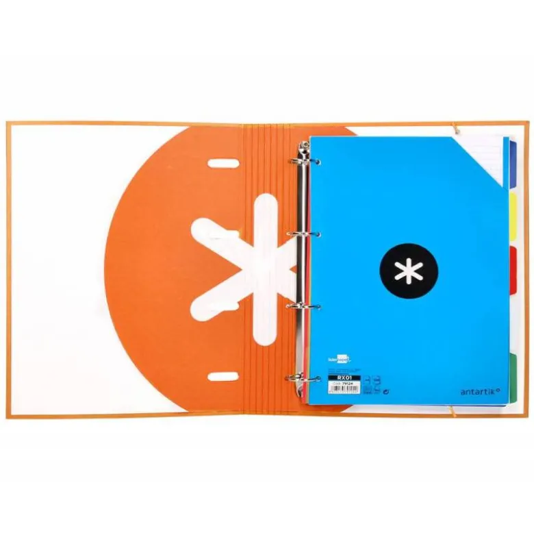 CARPETA CON RECAMBIO LIDERPAPEL ANTARTIK A4 CUADRO 5 MM FORRADA 4 ANILLAS 40MM REDONDAS COLOR MOSTAZA