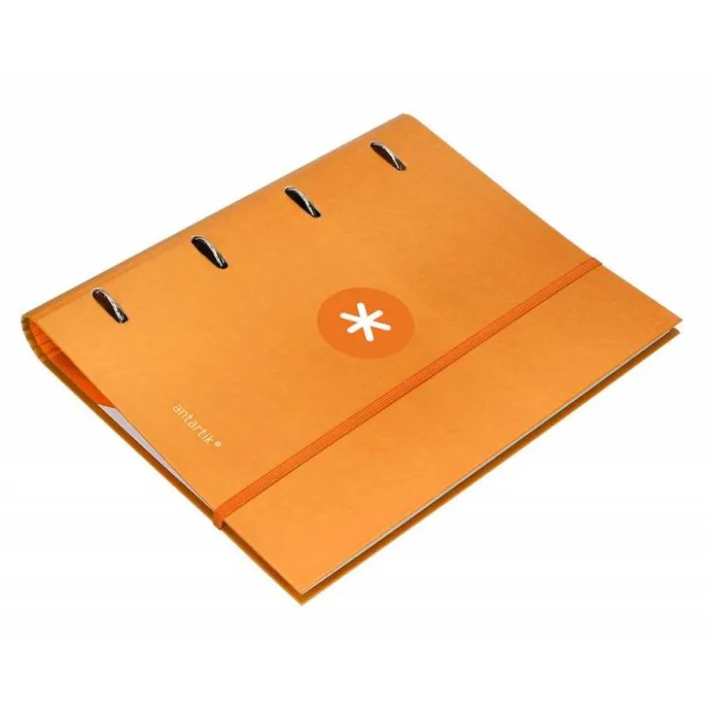 CARPETA CON RECAMBIO LIDERPAPEL ANTARTIK A4 CUADRO 5 MM FORRADA 4 ANILLAS 40MM REDONDAS COLOR MOSTAZA