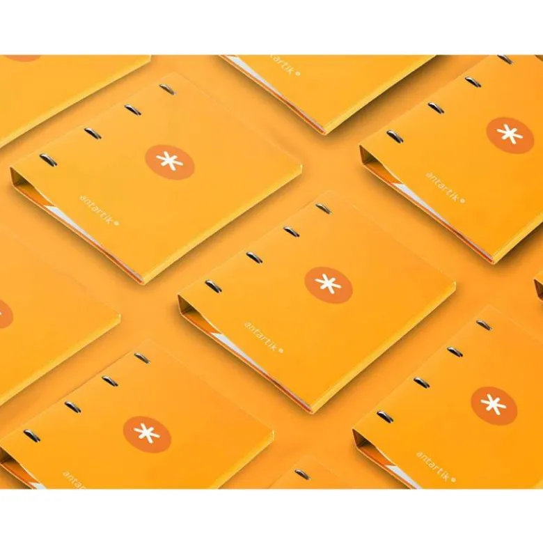CARPETA CON RECAMBIO LIDERPAPEL ANTARTIK A4 CUADRO 5 MM FORRADA 4 ANILLAS 40MM REDONDAS COLOR MOSTAZA