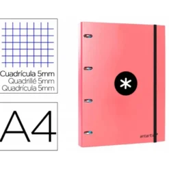 CARPETA CON RECAMBIO LIDERPAPEL ANTARTIK A4 CUADRO 5MM FORRADA 4 ANILLAS 25MM COLOR CORAL