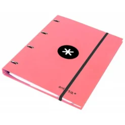 CARPETA CON RECAMBIO LIDERPAPEL ANTARTIK A4 CUADRO 5MM FORRADA 4 ANILLAS 25MM COLOR CORAL