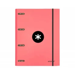 CARPETA CON RECAMBIO LIDERPAPEL ANTARTIK A4 CUADRO 5MM FORRADA 4 ANILLAS 25MM COLOR CORAL