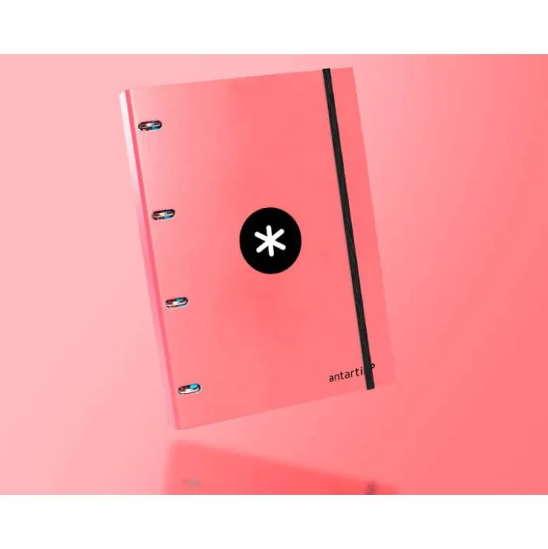 CARPETA CON RECAMBIO LIDERPAPEL ANTARTIK A4 CUADRO 5MM FORRADA 4 ANILLAS 25MM COLOR CORAL