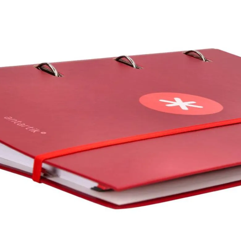 CARPETA CON RECAMBIO LIDERPAPEL ANTARTIK A4 CUADRO 5 MM FORRADA 4 ANILLAS 40MM REDONDAS COLOR FRAMBUESA