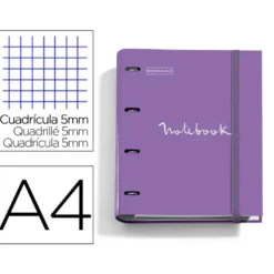 CARPETA CON RECAMBIO MIQUELRIUS EMOTIONS DIN A4 CUADRO 5 MM 4 ANILLAS 35 MM COLOR PURPURA