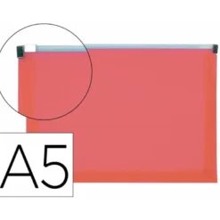 Carpeta dossier con cremallera Liderpapel DIN A5 polipropileno 180 micras color rojo