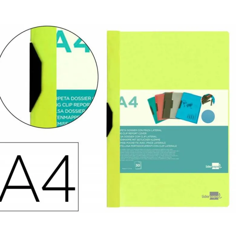 Carpeta dossier con pinza lateral Liderpapel 30 hojas Din A4 color amarillo