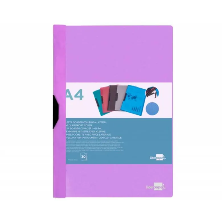 Carpeta dossier con pinza lateral Liderpapel 30 hojas Din A4 color morado