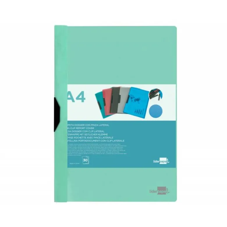 Carpeta dossier con pinza lateral Liderpapel 30 hojas Din A4 color verde