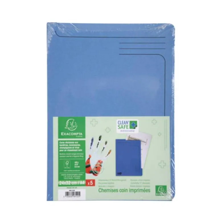 CARPETA DOSSIER UÑERO EXACOMPTA CLEAN SAFE CARTULINA 400 GR DIN A4 AZUL PAQUETE DE 5 UNIDADES