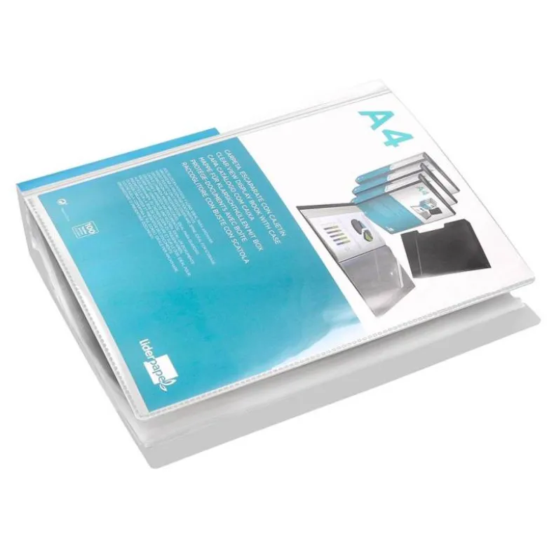 Carpeta escaparate Liderpapel DIN A4 100 fundas polipropileno con cajetín color transparente