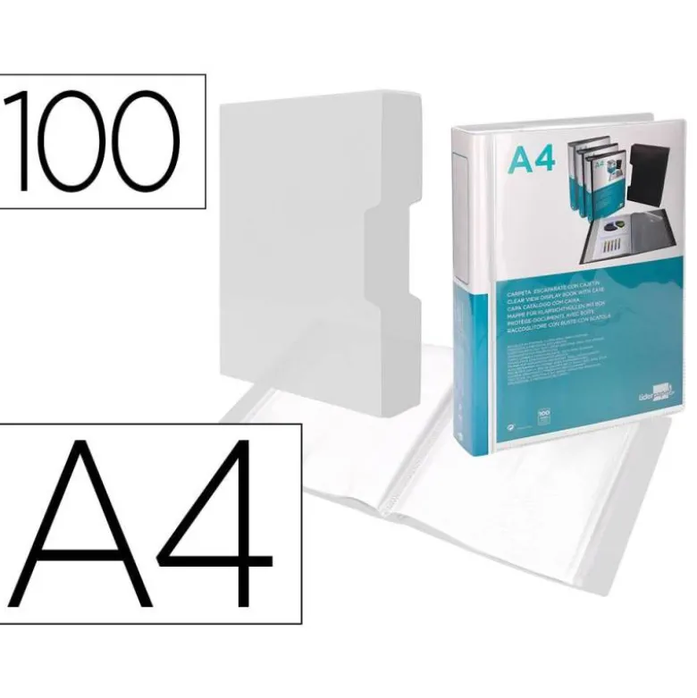 Carpeta escaparate Liderpapel DIN A4 100 fundas polipropileno con cajetín color transparente
