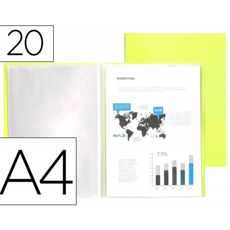 Carpeta escaparate Liderpapel DIN A4 poliporpileno con 20 fundas color amarillo