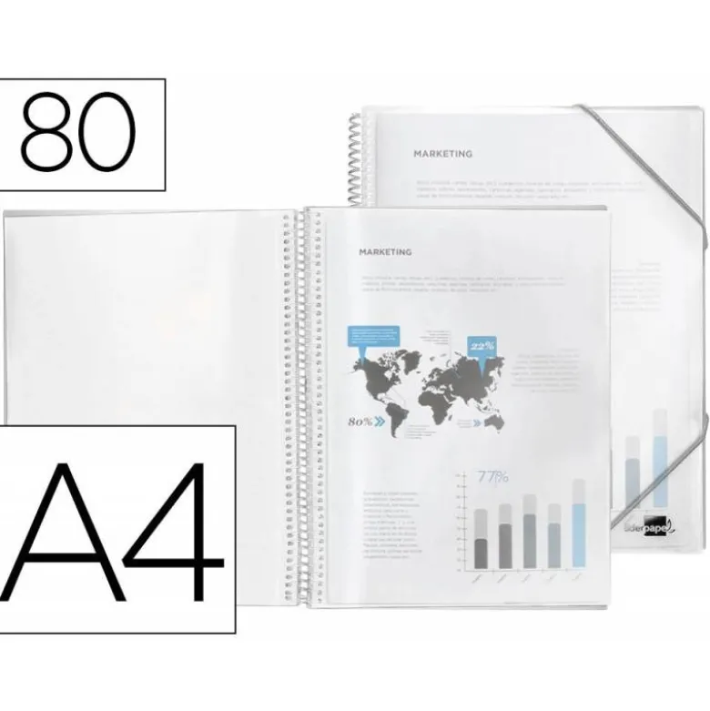 Carpeta escaparate Liderpapel DIN A4 poliporpileno con 80 fundas color transparente