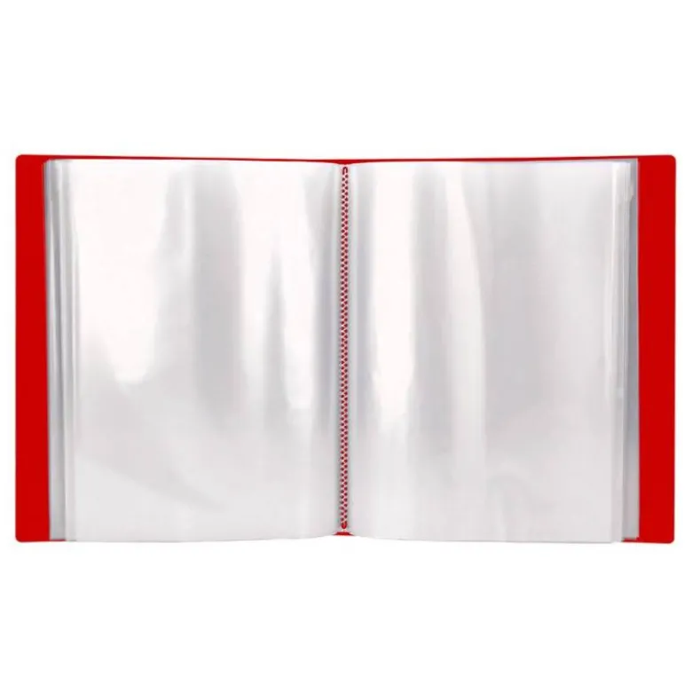 Carpeta escaparate Liderpapel DIN A4 100 fundas polipropileno con cajetín color rojo