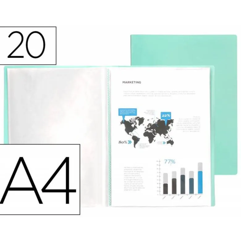 Carpeta escaparate Liderpapel DIN A4 poliporpileno con 20 fundas color verde