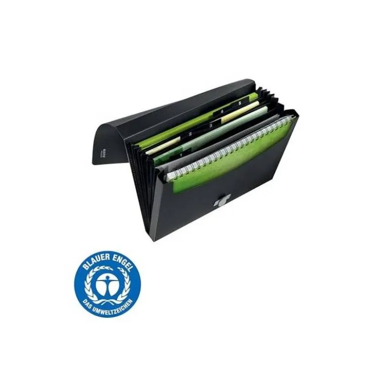 CARPETA LEITZ RECYCLE CLASIFICADOR FUELLE POLIPROPILENO 5+1 COMPARTIMENTOS DIN A4 NEGRO