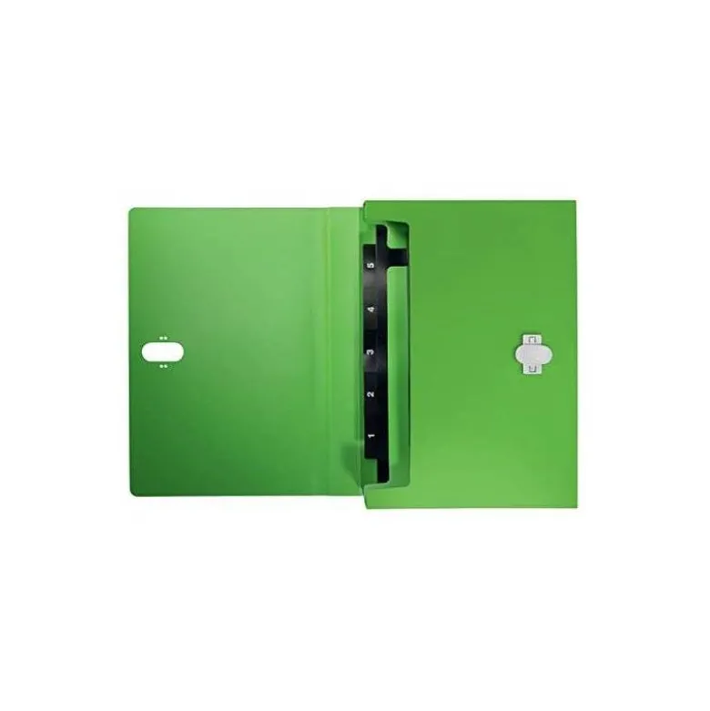 CARPETA LEITZ RECYCLE CLASIFICADOR FUELLE POLIPROPILENO 5+1 COMPARTIMENTOS DIN A4 VERDE
