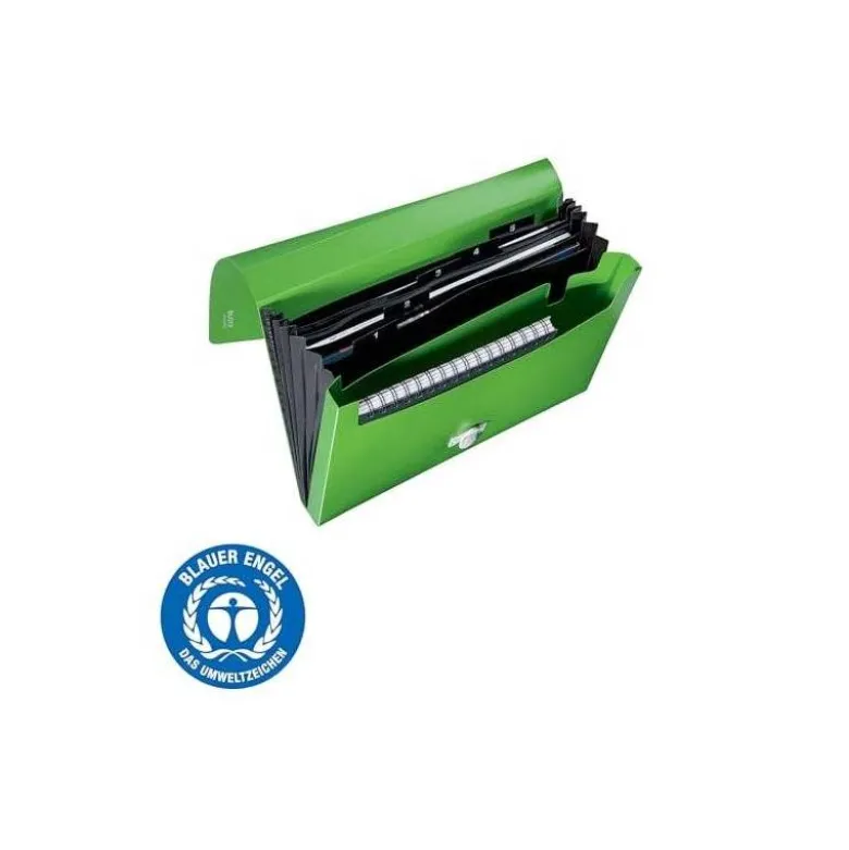 CARPETA LEITZ RECYCLE CLASIFICADOR FUELLE POLIPROPILENO 5+1 COMPARTIMENTOS DIN A4 VERDE