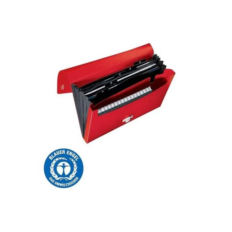 CARPETA LEITZ RECYCLE CLASIFICADOR FUELLE POLIPROPILENO 5+1 COMPARTIMENTOS DIN A4 ROJO