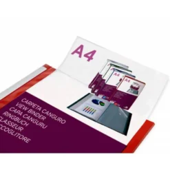 CARPETA LIDERPAPEL 30 FUNDAS CANGURO PP DIN A4 ROJO TRANSLUCIDO PORTADA Y LOMO PERSONALIZABLE