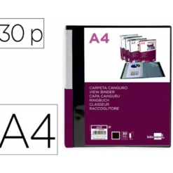 CARPETA LIDERPAPEL 30 FUNDAS CANGURO PP DIN A4 NEGRO OPACO PORTADA Y LOMO PERSONALIZABLE