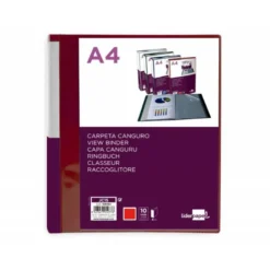 CARPETA LIDERPAPEL 10 FUNDAS CANGURO PP DIN A4 ROJO TRANSLUCIDO PORTADA Y LOMO PERSONALIZABLE