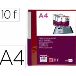 CARPETA LIDERPAPEL 10 FUNDAS CANGURO PP DIN A4 ROJO TRANSLUCIDO PORTADA Y LOMO PERSONALIZABLE