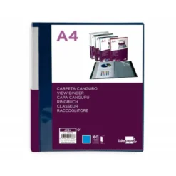 CARPETA LIDERPAPEL 60 FUNDAS CANGURO PP DIN A4 AZUL TRANSLUCIDO PORTADA Y LOMO PERSONALIZABLE