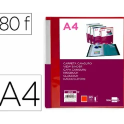 CARPETA LIDERPAPEL 80 FUNDAS CANGURO PP DIN A4 ROJO TRANSLUCIDO PORTADA Y LOMO PERSONALIZABLE