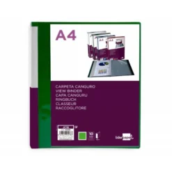 CARPETA LIDERPAPEL 10 FUNDAS CANGURO PP DIN A4 VERDE TRANSLUCIDO PORTADA Y LOMO PERSONALIZABLE
