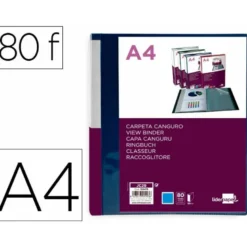 CARPETA LIDERPAPEL 80 FUNDAS CANGURO PP DIN A4 AZUL TRANSLUCIDO PORTADA Y LOMO PERSONALIZABLE