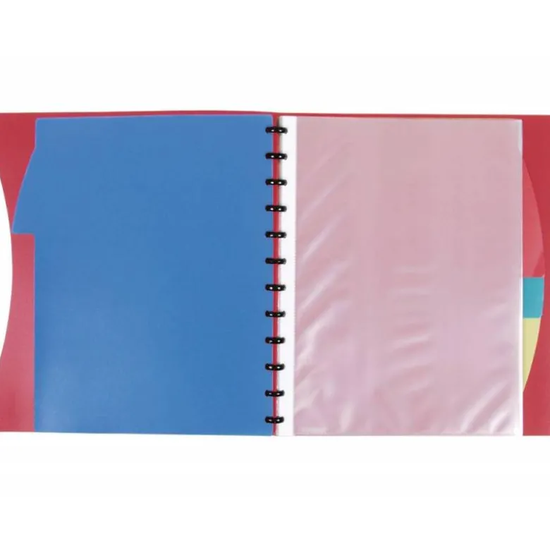 CARPETA LIDERPAPEL A4 CON 40 FUNDAS INTERCAMBIABLES 5 SEP SOBRE Y GOMILLA PORTADA Y LOMO PERSONALIZABLE ROJO